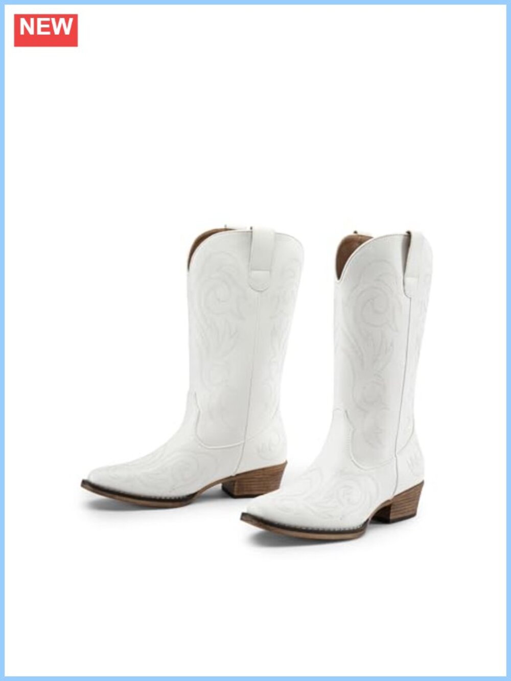 Women's Western Cowboy Boots Faux Leather Mid Calf Square Toe Pull On - Picture 4 of 6
